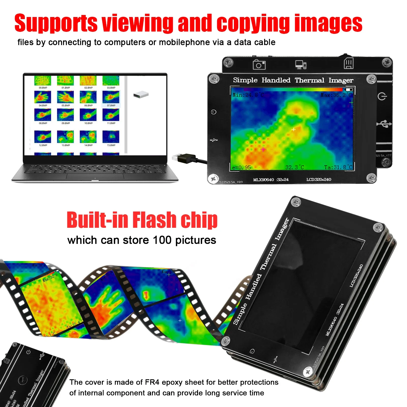 -40℃~300℃ Portable Infrared Imager 3.2 Inch 320*240 LCD Display Multifunction Handheld Digital Infrared Thermal Imaging Camera