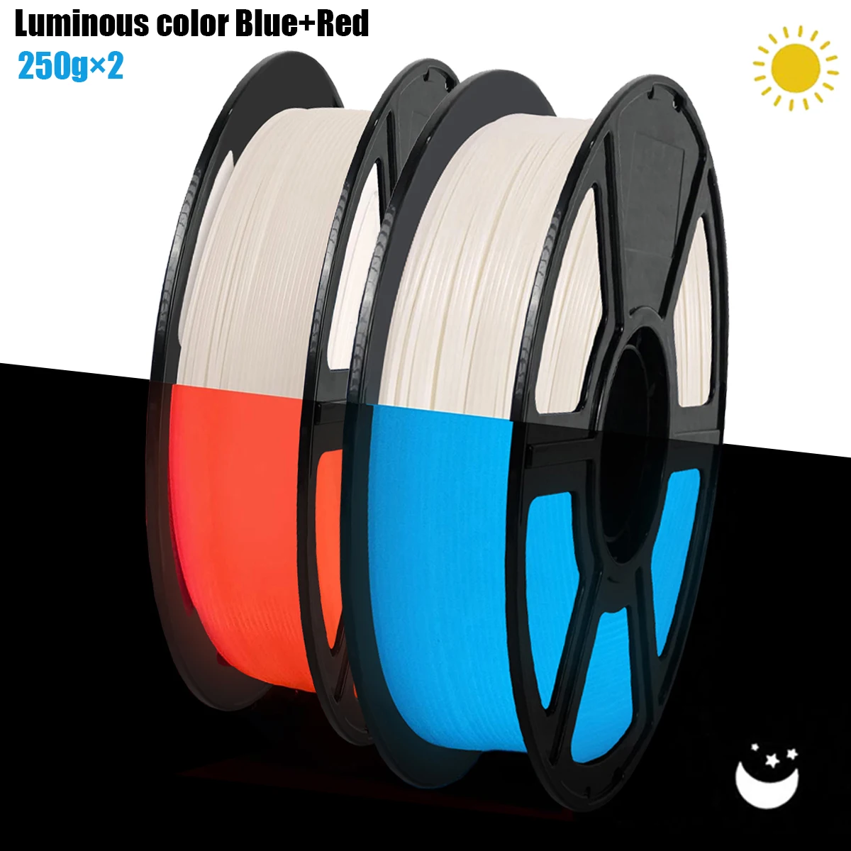 

Glow PLA Filament 1.75mm +/- 0.03mm, 250g Spool (0.55LBS) 3D Printer Filament, Glow In The Dark, Glow Blue/Red