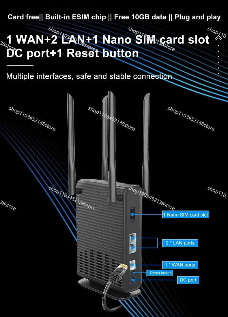 Universal use ESIM MT7628NN wireless router 2T2R MIMO 3G 4G LTE CAT4 wifi hot spot router