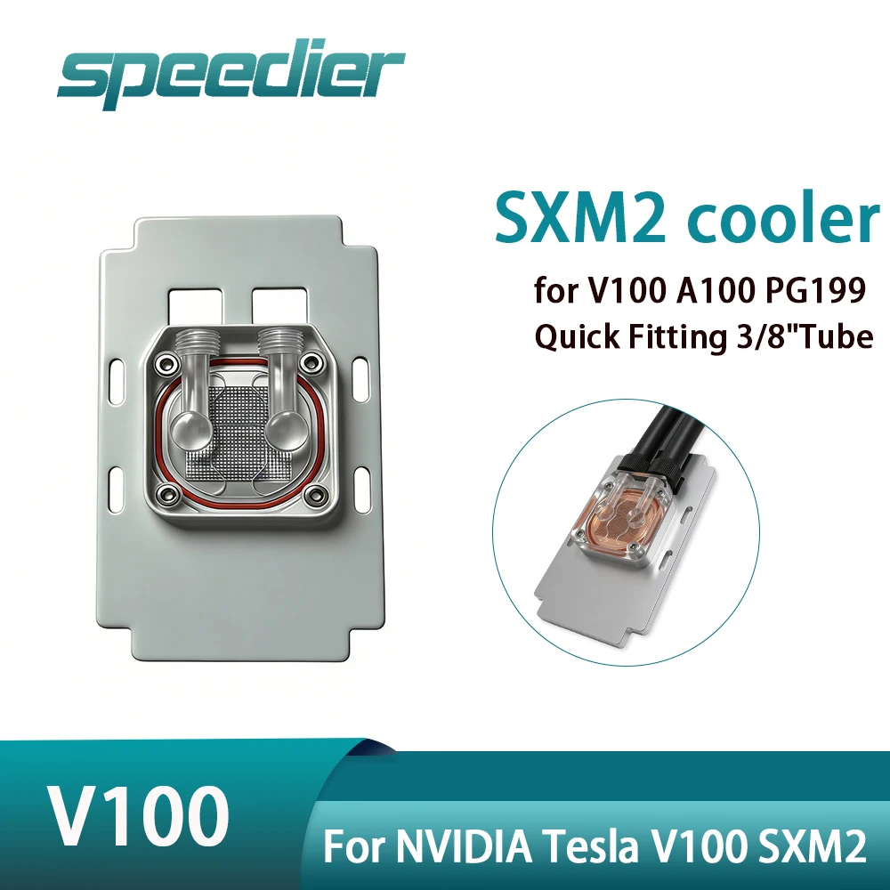 Water Cooler Cooling Head Uniform Heating Plate for NVIDIA Tesla V100 A100 PG199 GPU SXM2 Copper Block Quick Fitting  3/8