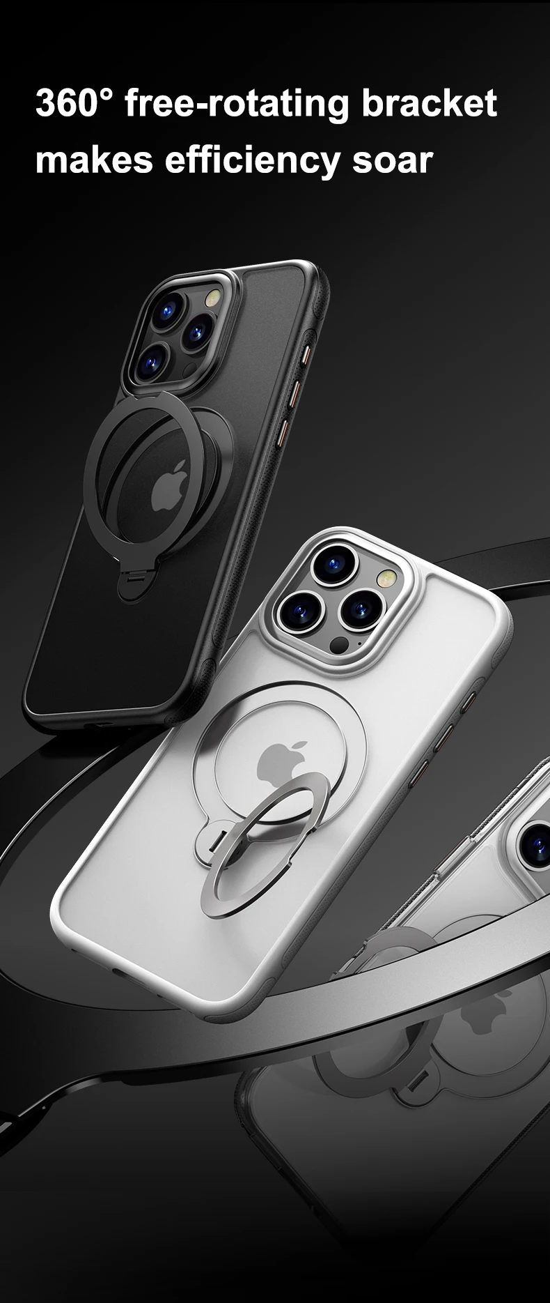 360 ° Drehen Sie die magnetische Halterung der Handyhülle für iPhone 17, 16, 15, 14, 13, Pro Max, transparente, mattierte, stoßfeste Handyhülle – Detail 7