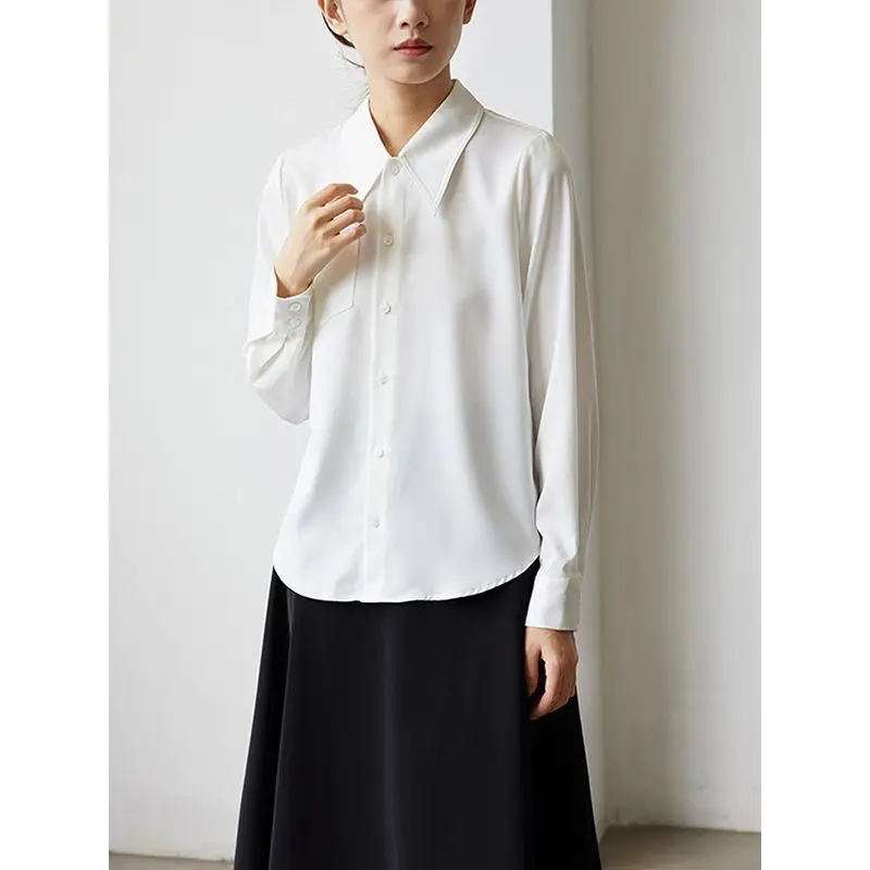 

Long Sleeve Shirts Womens Cotton Solid Slim Fit Work Minimalist Feminine Comfortable Romantic Elegant Daily Office Outfit