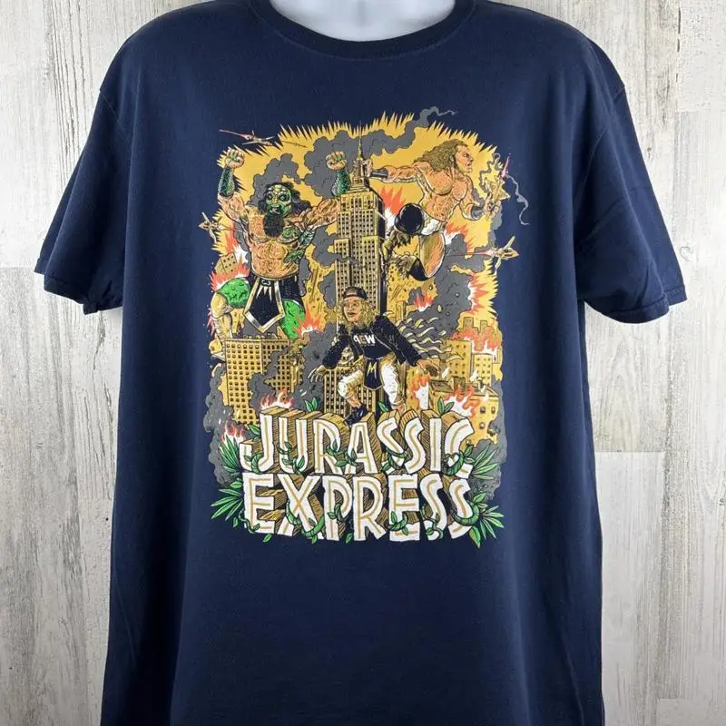AEW Wrestling Jurassic Express Jungle Boy Luchasaurus NJPW T Shirt XL 23 Äùx29 Äù