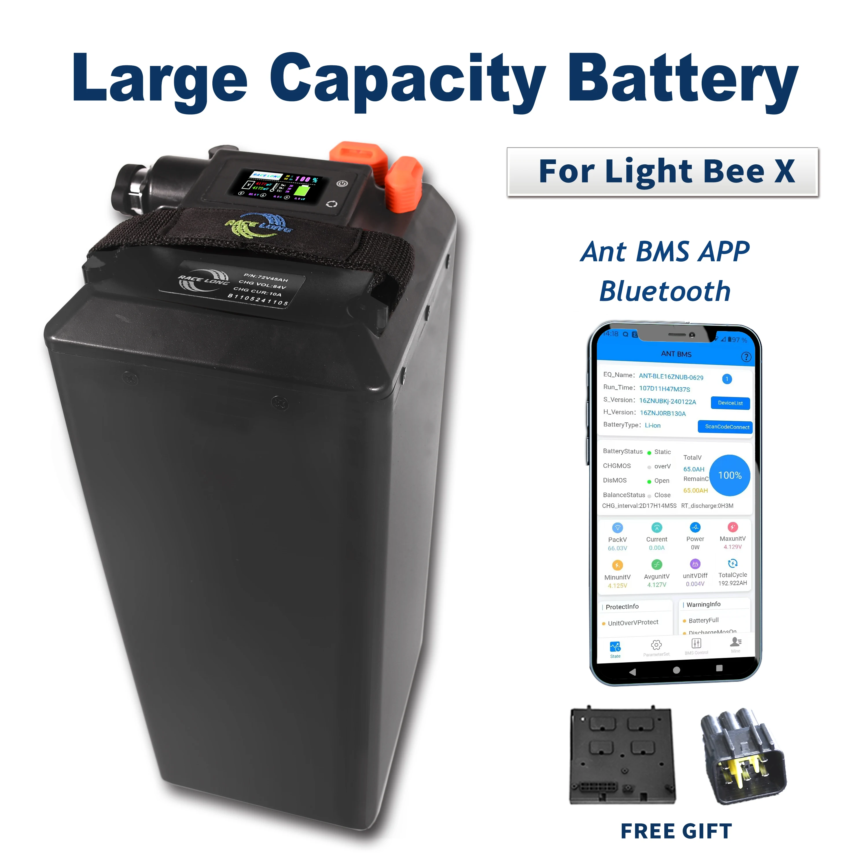 For SURRON Light Bee X Battery Large Capacity Bluetooth 72V50AH 60V65AH Direct Replacement Ant BMS Dirtbike SUR-RON Battery