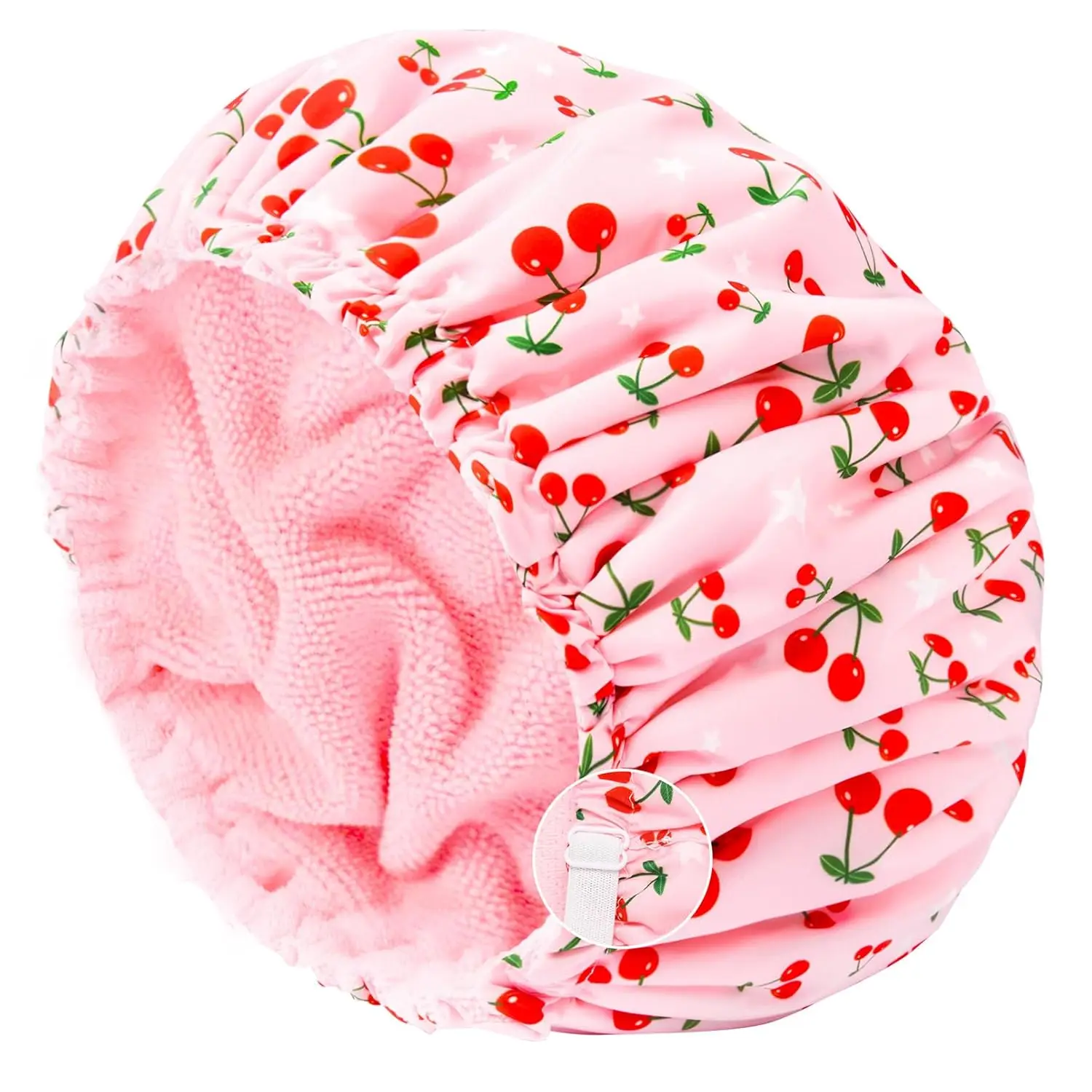 

Shower Cap for Women Terry Lined Bath Cap Large Reusable Waterproof Elastic Band Pink Shower Caps for Long Thick Hair Soft Bath