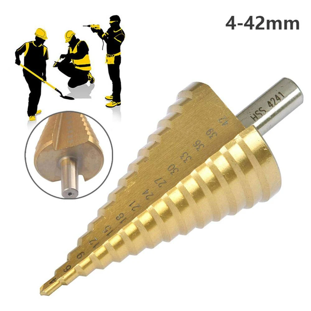 

A63X-HSS Step Cone Drill Bit - 4-42Mm 14 Sizes Round Shank Hole Cutter Tool High Speed Steel