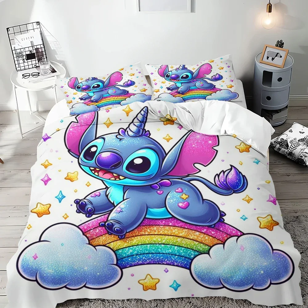 Stitch Poszwa na kołdrę Anime Cartoon 3d Print Pełnowymiarowy zestaw pościeli z poszewką na kołdrę Dekoracja sypialni Zestaw pościeli Luxury