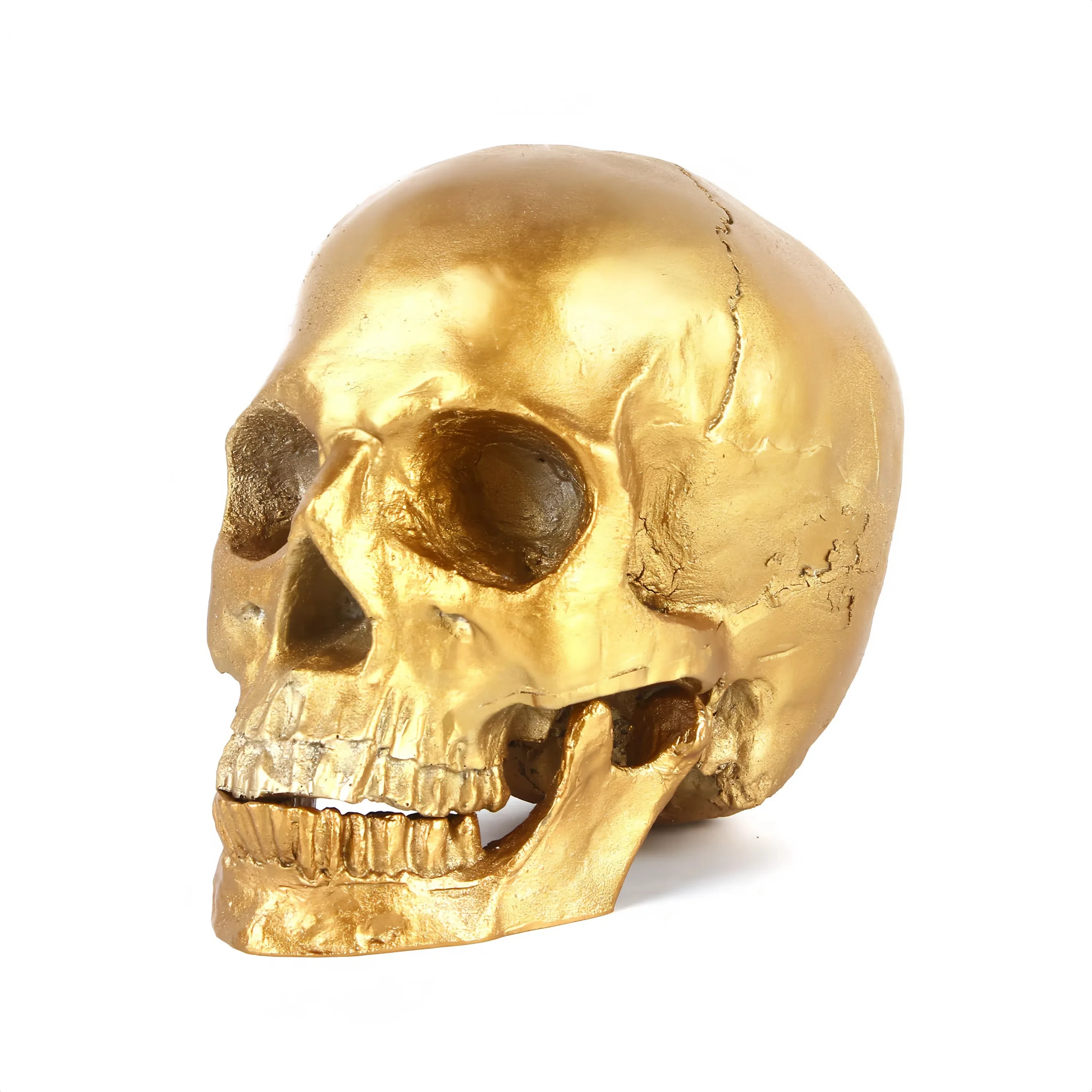 Golden Human Head Skull Model Resin Skull Decoration Statue Home Room Decoration Skull Sculpture Halloween Decoration Figurine