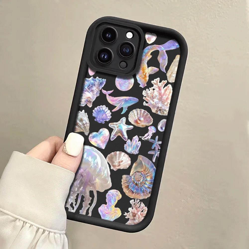 Laser-beleuchtete Quallen-Handyhülle mit Trageschlaufe für iPhone 14 15 16 17ProMax 15 14 13 Pro Plus Stoßfeste Matte Silikonhülle – Detail 5