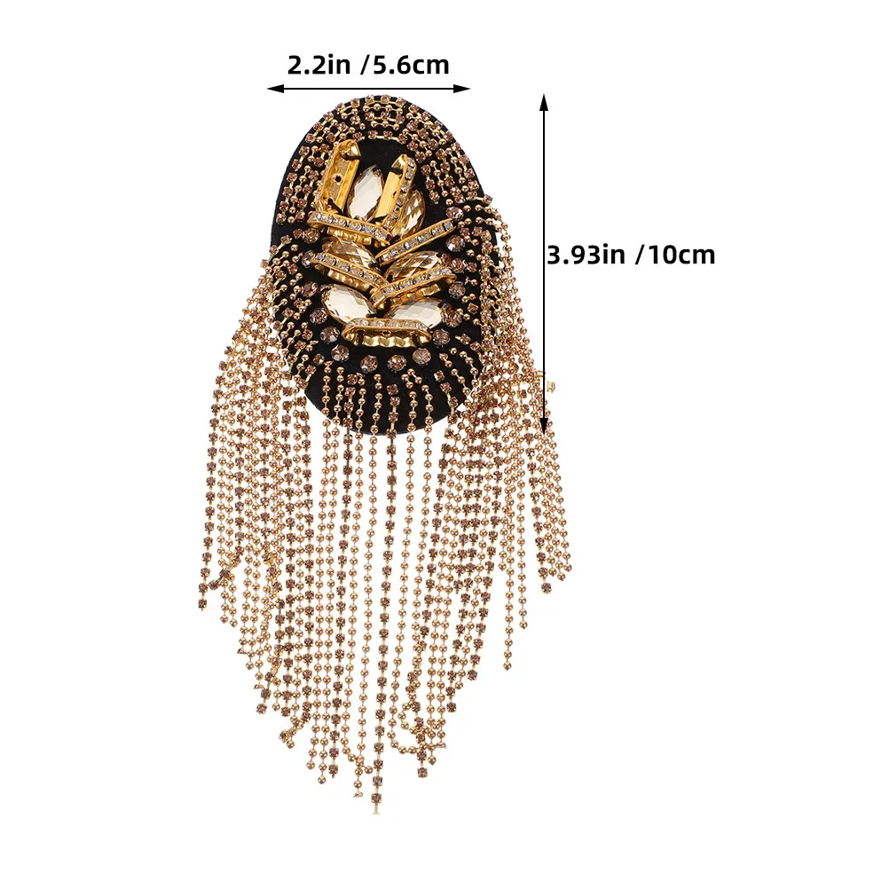 Rhinestone Tassel Shoulder Epaulette Gold Fringe Epaulet for Men Women Formal Event Cosplay Orchestra Uniform Jacket Tassel
