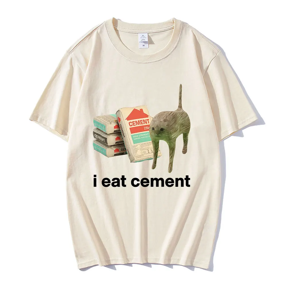 I Eat Cement Cursed Cat Funny Meme T Shirt Men Women Fashion Casual Short Sleeve T Shirts 100% Cotton Summer Oversized T-shirt