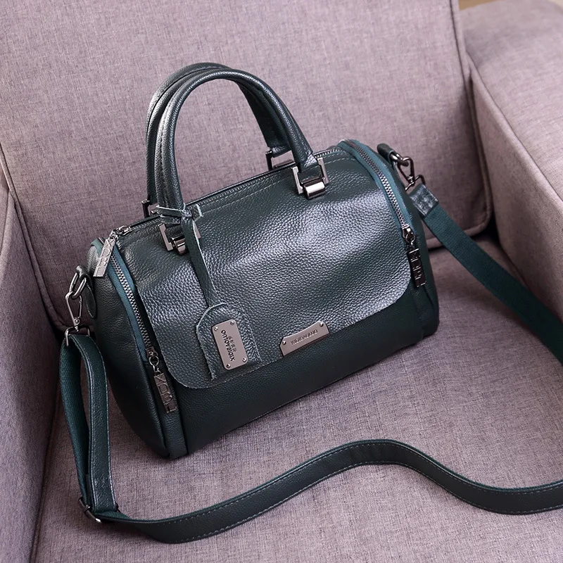 

2025 new fashion handbag retro soft leather portable shoulder crossbody Boston multi-compartment pillow women's bag