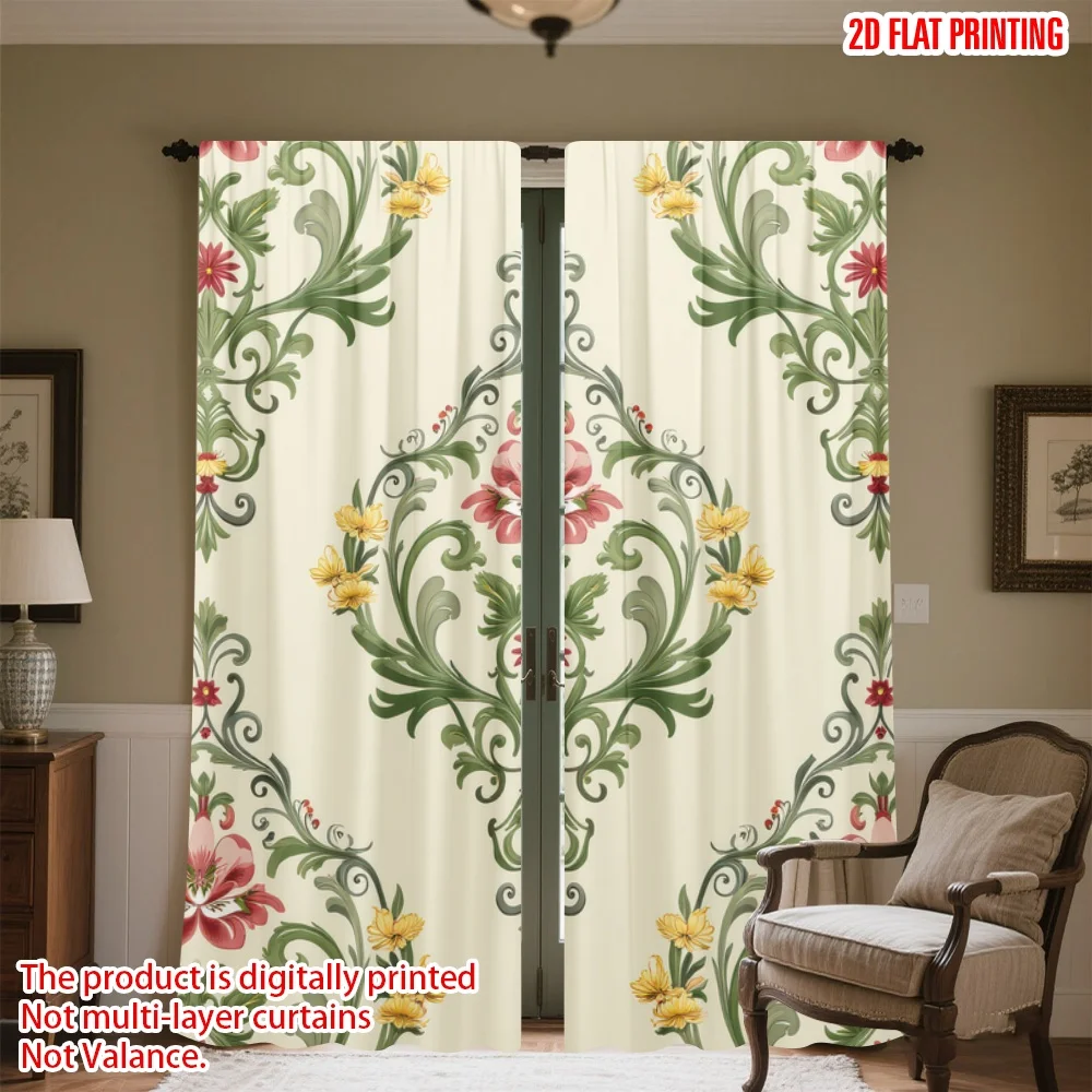 

2D flat printing 2pcs Curtains Floral Ornamental Design Digital Printed Polyester Drapes All Season Party & Holiday Decor Use