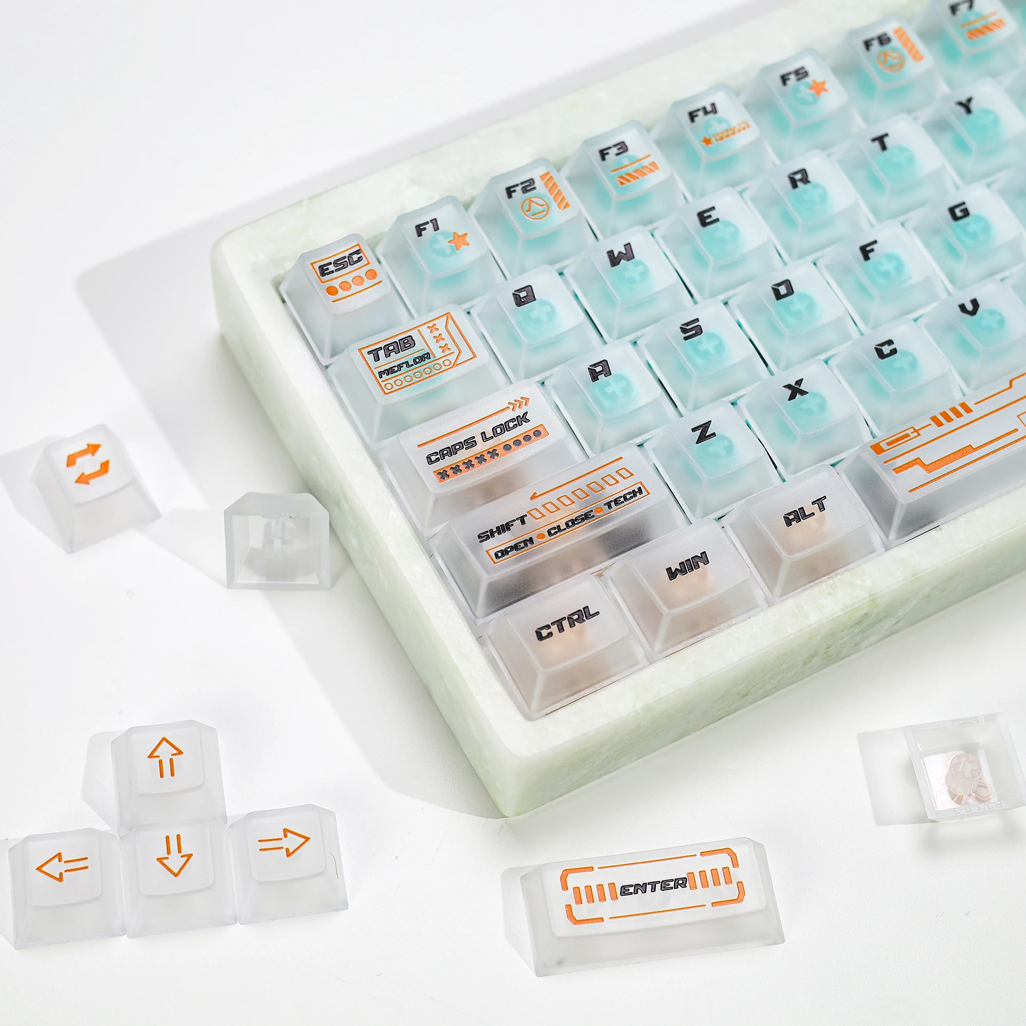 KBDiy Cyberpunk Style Keycap ISO White Matte Translucent Cherry Profile UV Print PC Keycaps For 60 Mechanical Keyboard Gaming