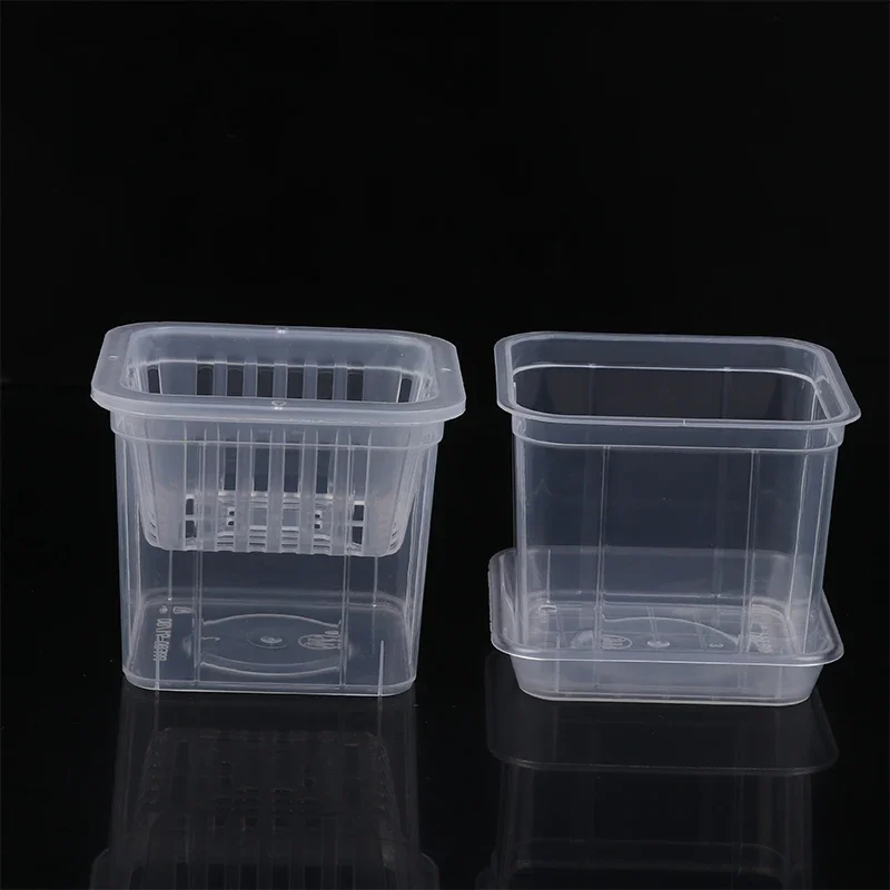 2Pcs 10cm Square Planter Pots with Holes Orchid Flowerpot with Trays Transparent Plastic Flower pot  Double Layer Hydroponic Pot