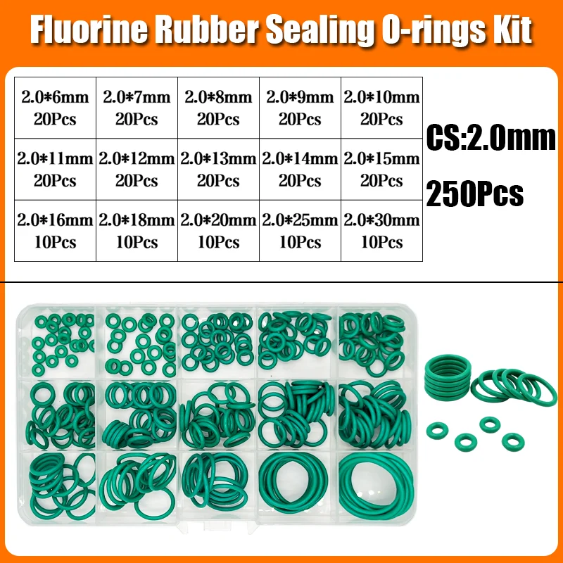 FKM O-Ring-Set, Dichtung, grüner Fluorkautschuk, O-Ring-Isolierung, korrosionsbeständig, für Wärme, Wasserhahn, Sanitär, Kfz-Dichtung – Detail 10