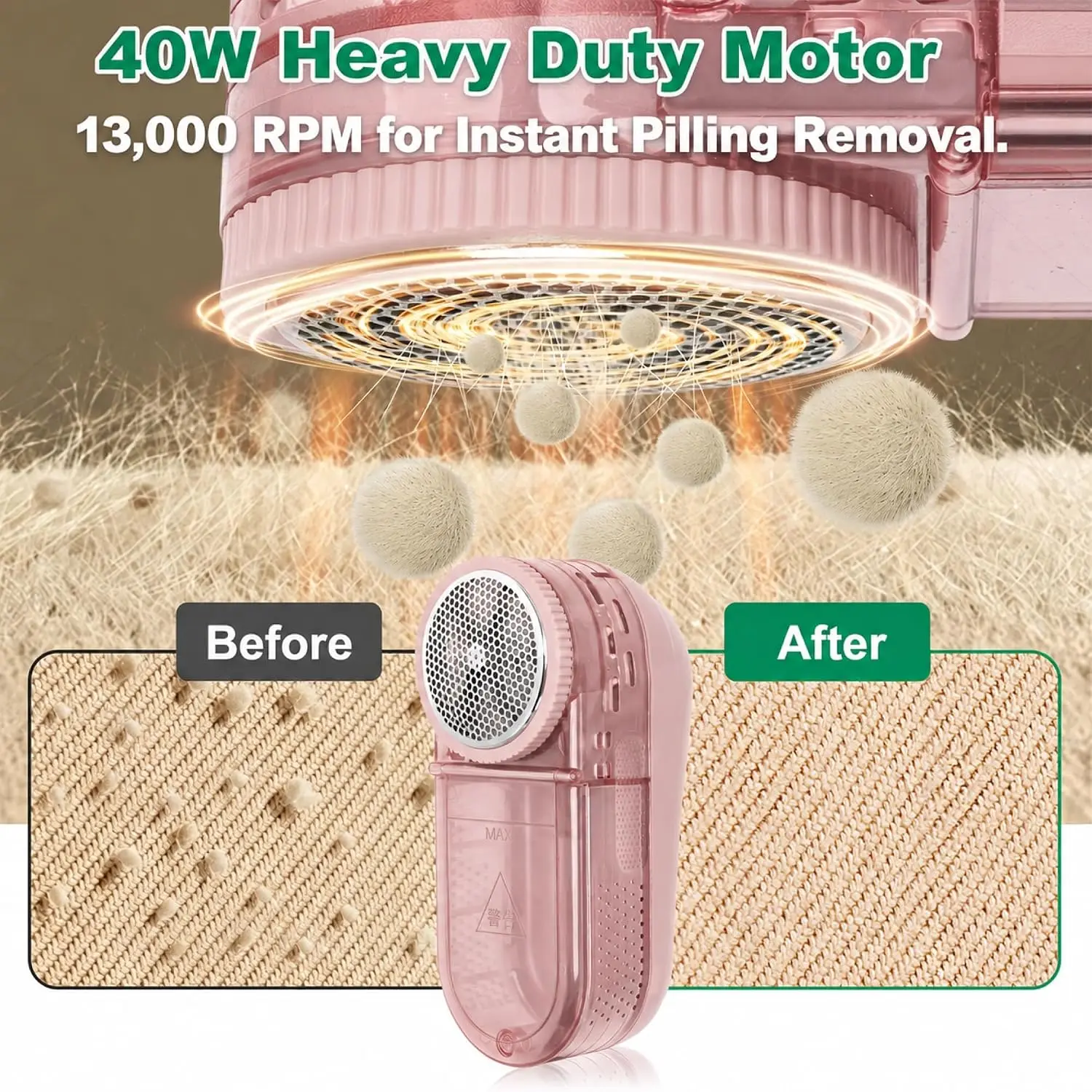 Electric Fabric Shaver Lint Remover with 5 Six-Leaf Blades and 4 Mesh Covers, for Clothes, Sweaters, Blankets, Bedding, Furniture Fabrics and Dry Cleaning Shops