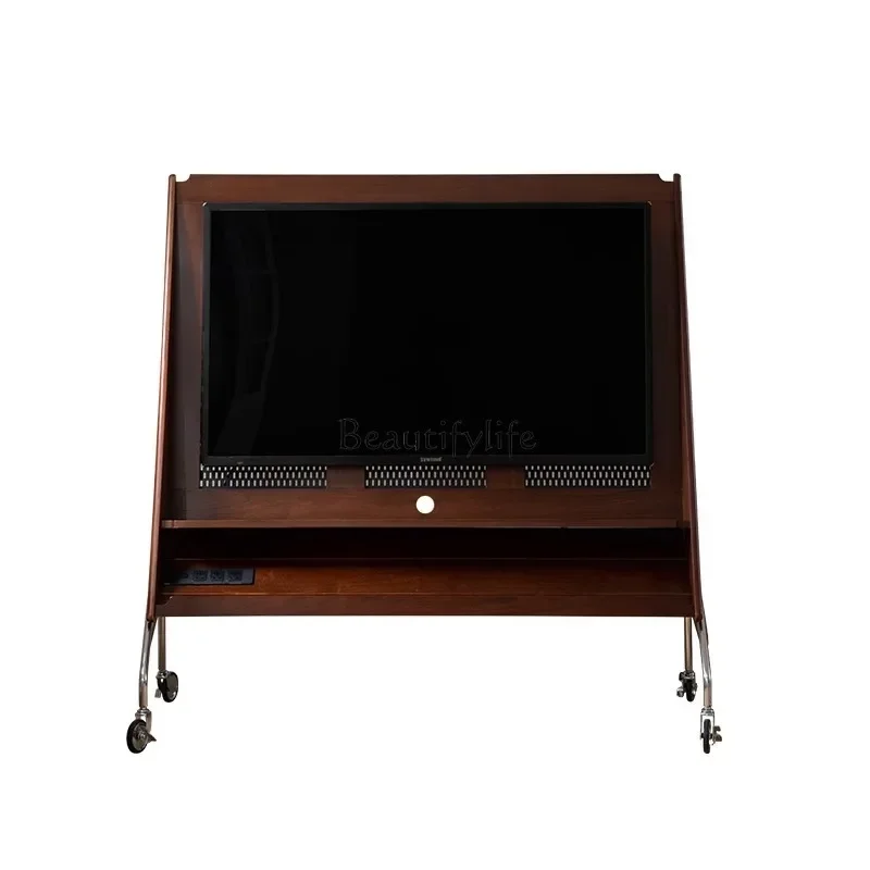 

Retro black walnut all solid wood removable TV rack in antique floor-to-ceiling oak