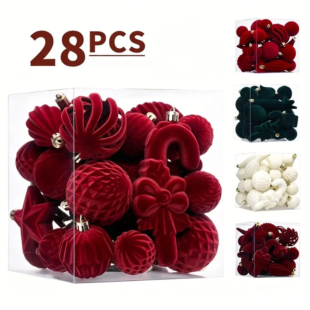Creative 28-Pcs/Set of Heterosexual Christmas Flocking Balls for Christmas Trees New Year's Carnival Party Decorations and Dress