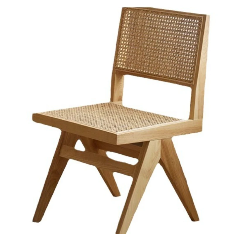

Nordic Solid Wood Rattan Chair Home Dining Chair Armless Backrest Rattan Chair Balcony Hotel Leisure Living Room Rattan