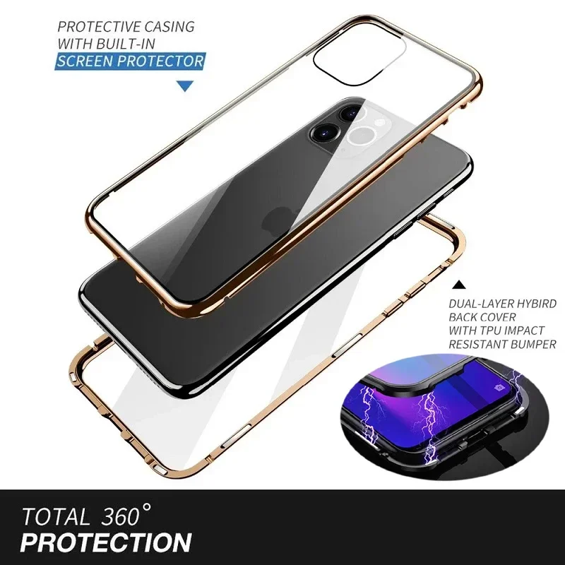 حافظة حماية معدنية مغناطيسية مزدوجة الجوانب لهاتف آيفون 16 بلس 14 15 11 برو ماكس 13 12 حافظة هاتف صغيرة #4