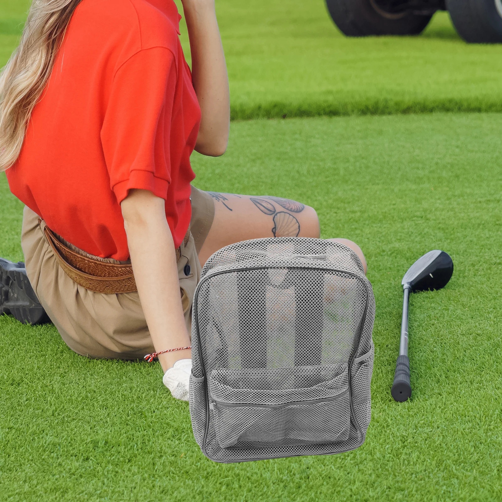 Mesh Backpack Grey Heavy Duty Breathable Outdoor Sports Bag Cushioned Straps Beach Camping Travel Swimming Rucksack Net