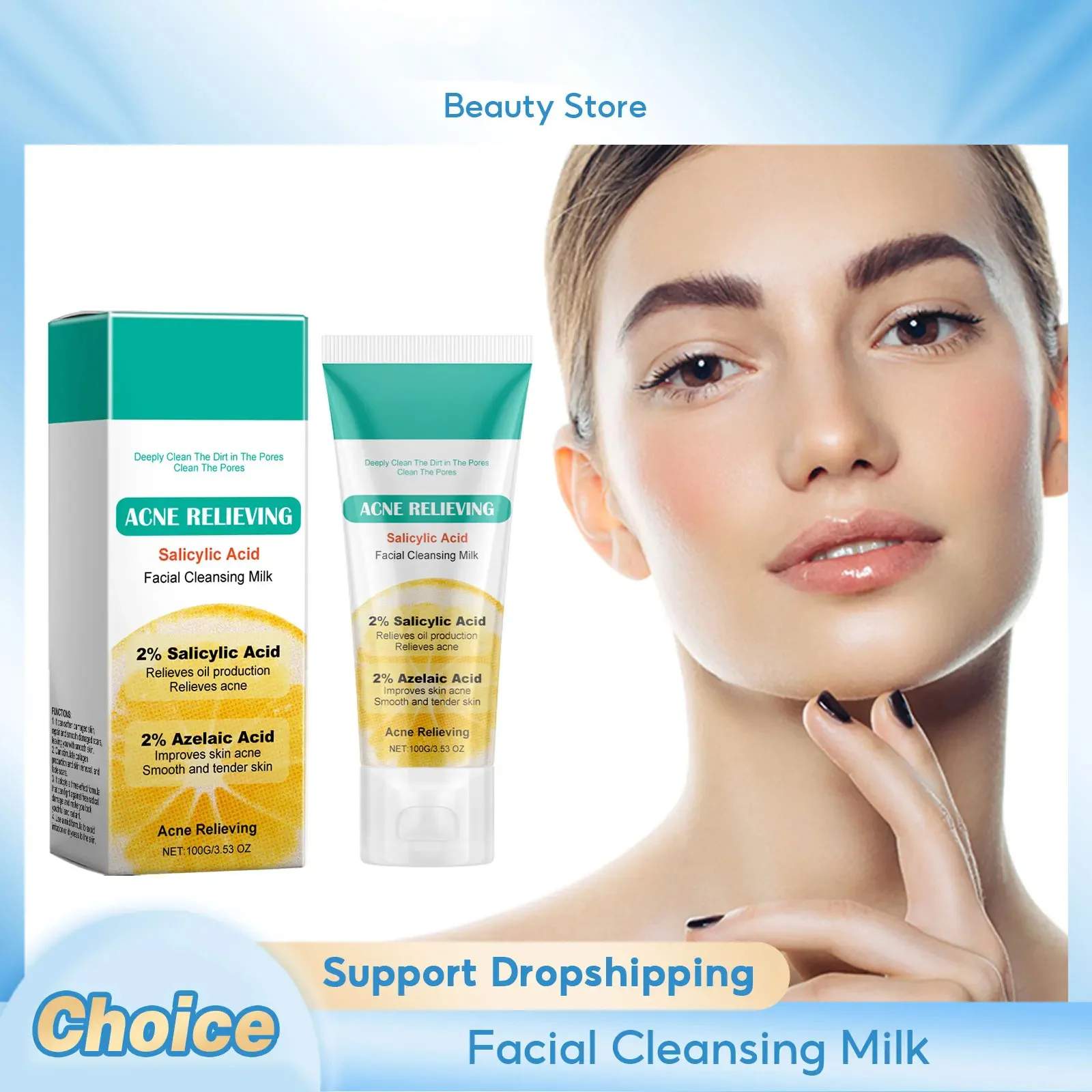 Limpiador Facial de ácido salicílico, elimina el acné, limpieza, hidrata, clarear los poros, Control de aceite, espuma refrescante para lavado de cara, cuidado de la piel