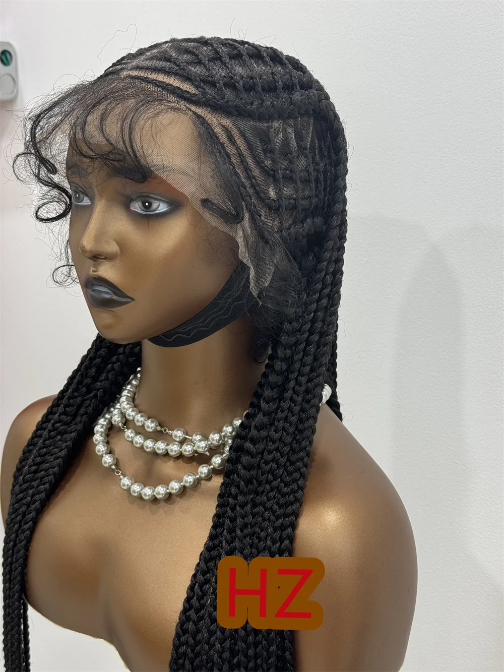 HZ-صندوق الذرة الاصطناعي شعر مستعار مضفر للنساء السمراوات ، دانتيل كامل ، شعر مستعار مجدول بشعر طفل ، شعر مستعار آلهة بدون عقدة