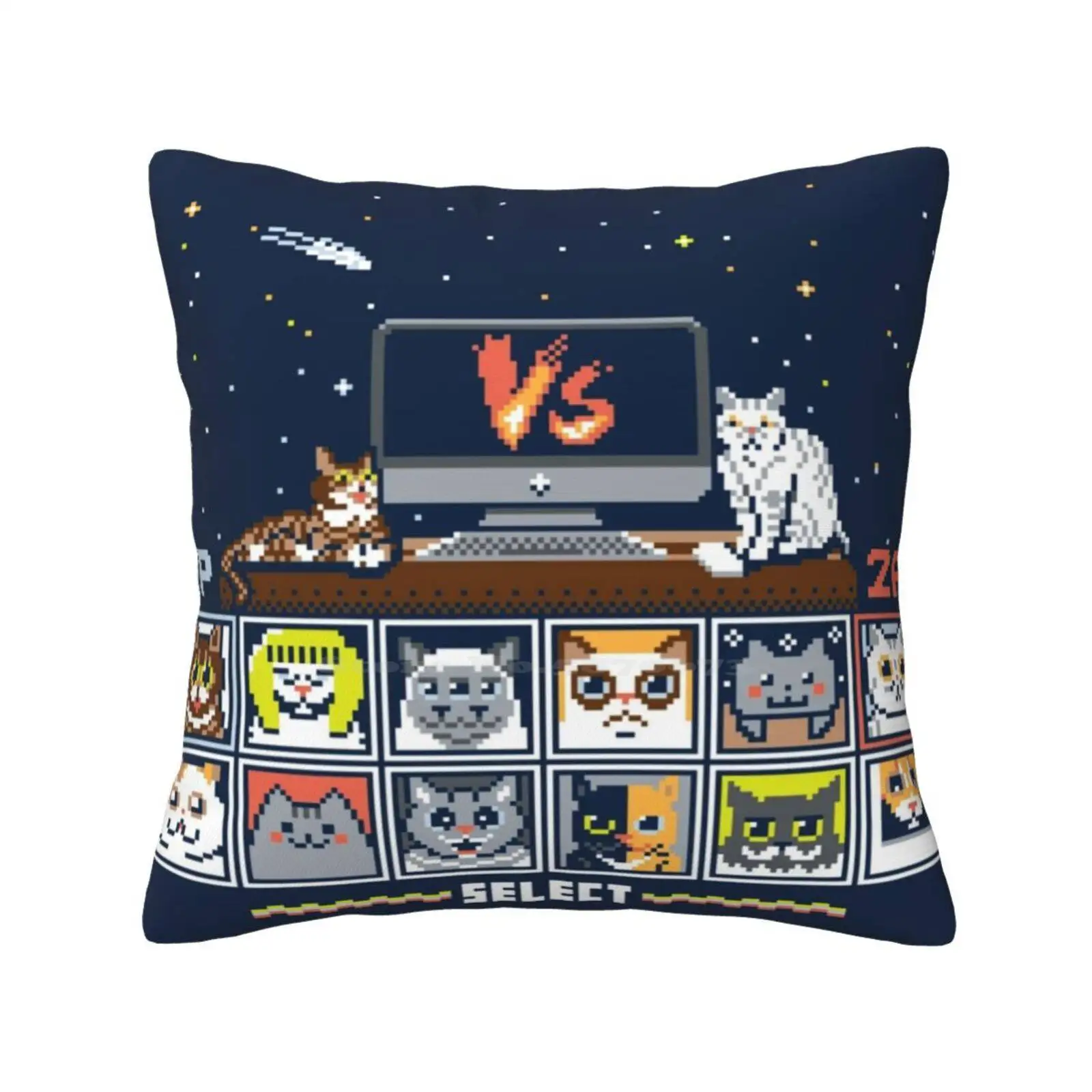 Internet Cat Fight Pillow Cover Hug Pillowcase Cats Internet Meme Pixel Fighting Game Video Game Vector Typography Thom2Maro