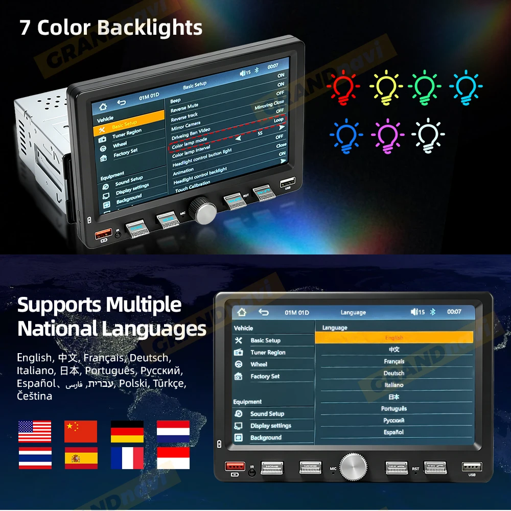 Einstellbarer Bildschirm 1Din MP5 Kabelloses Carplay Android Auto Autoradio FM EQ Mirror Link Universelles Auto-Audio-Multimedia-Player – Detail 11