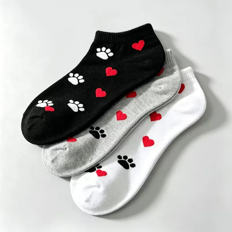 5Pair Cute Cat Claw Love Combination Foot Bare Socks Breathable Low cut Versatile Design Casual Daily Commuter Student Essential