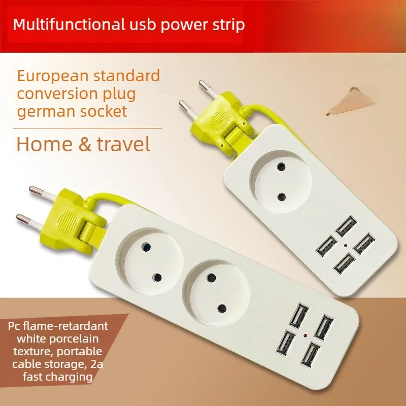 New EU German 2 round Power Strip Socket Headband with 4 USB Portable Mobile Phone Charger 2A Travel Drag Board