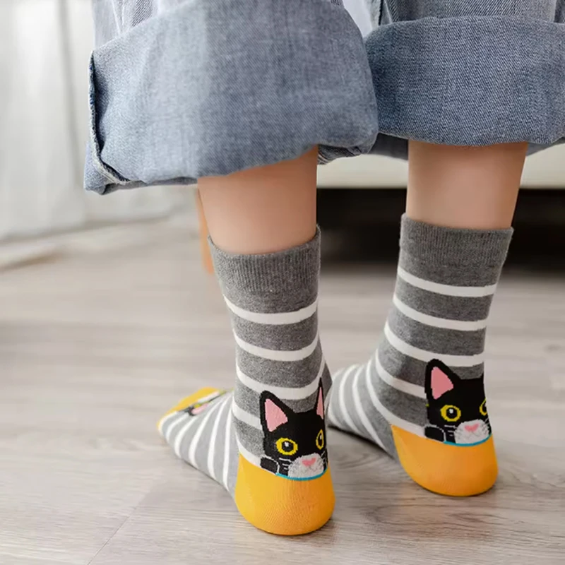 5 Pares de Meias Femininas com Estampas de Gatos, Bonitas, Únicas, Divertidas, Confortáveis, que Absorvem a Umidade