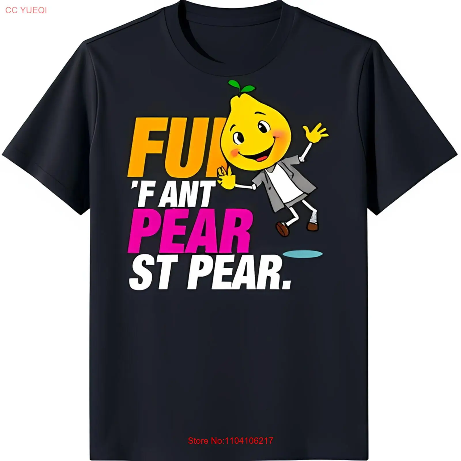 Funny Black T-Shirt with Cartoon Pear in Tie Holding 'F U' Sign Unique Graphic