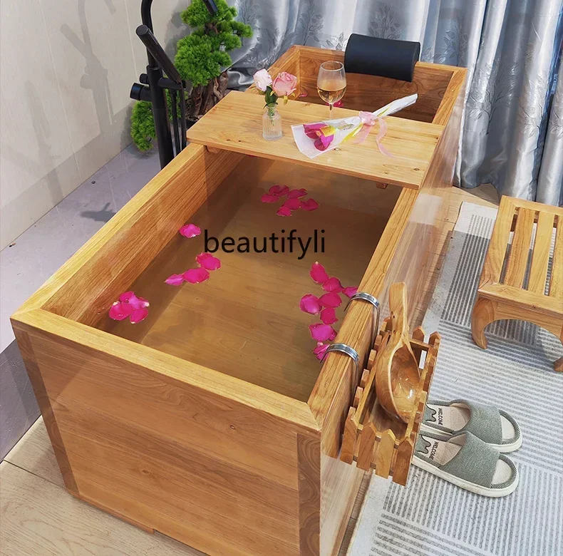 Square oak bath bucket adult wooden bucket bath solid wood  beauty salon customization