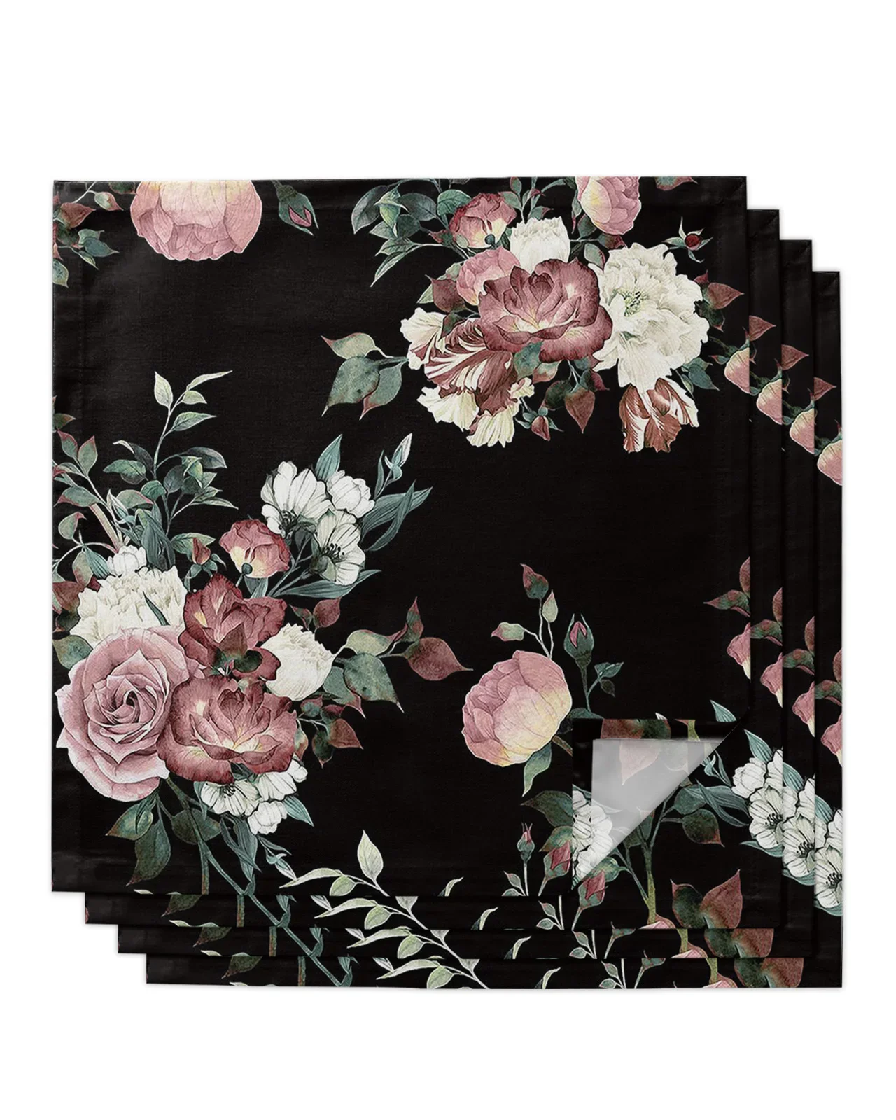 4pcs Flower Black Art Square Napkins 50x50cm Table Napkin Party Wedding Decoration Table Cloth Kitchen Dinner Serving Napkins