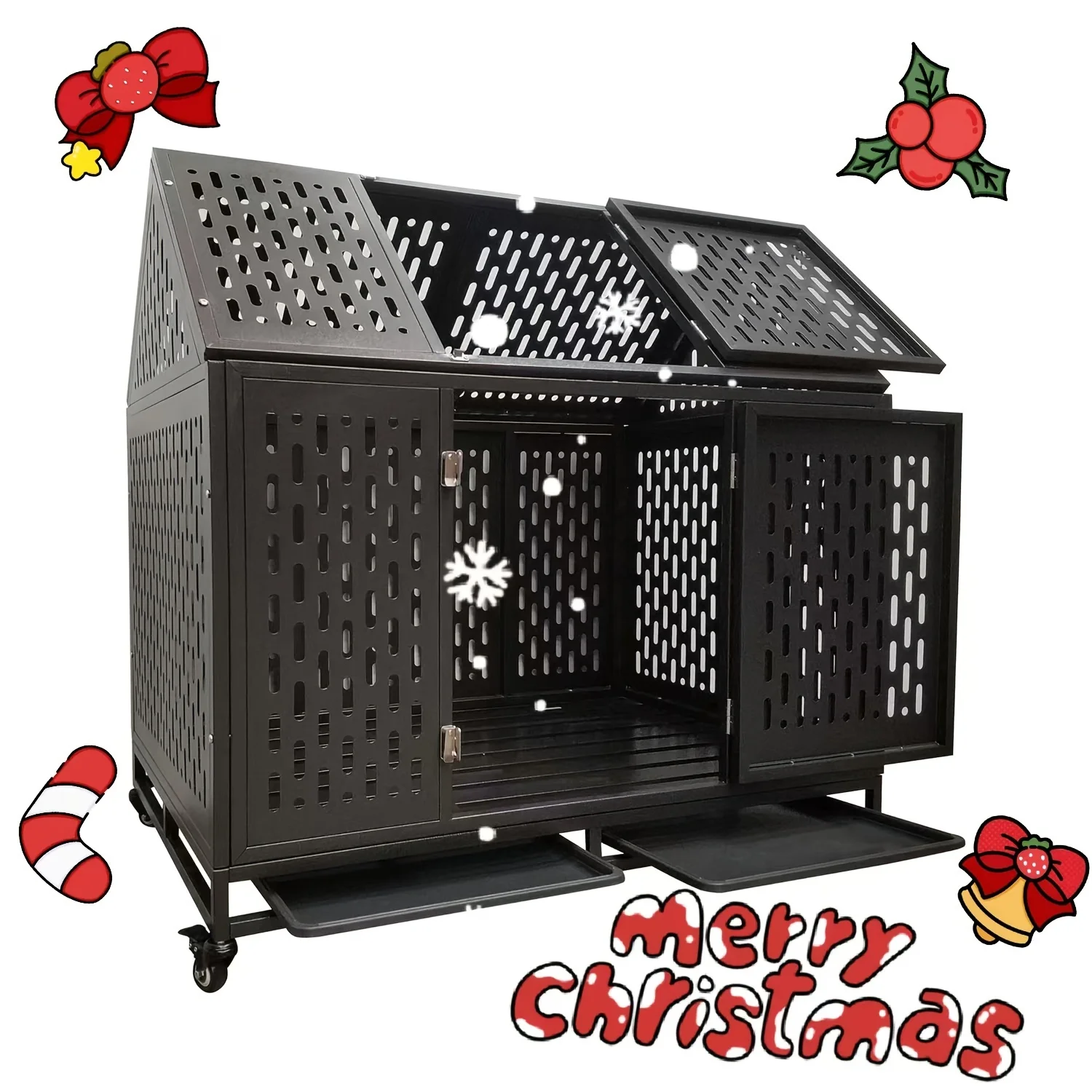 

Heavy Duty Dog Cage Kennel, Large Roof Solid Metal Game Fence, Suitable for Large and Medium Dogs, Equipped with Four Solid Locks and Four Lockable Wheels, 45 Inches/Black