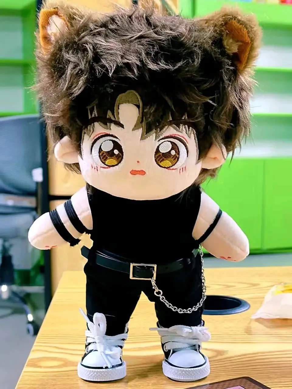 20cm Dolls Clothes Suit Black Onesie Belt Cool Tank Necklace Shoes Handsome Cotton Doll Clothes Toy Dolls Outfit for Korea Dolls