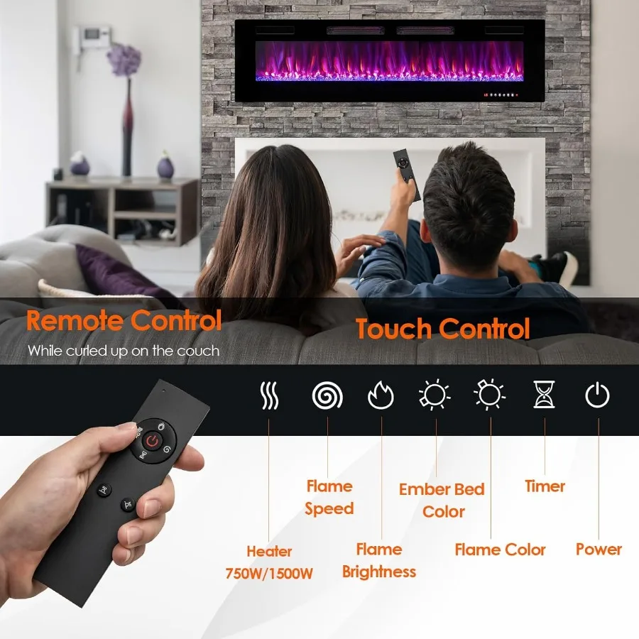 60 مدفأة كهربائية ذكية يتم التحكم فيها بتطبيق WiFi لغرف المعيشة الحديثة وغرف النوم، تصميم خطي رفيع للغاية مع راحة و