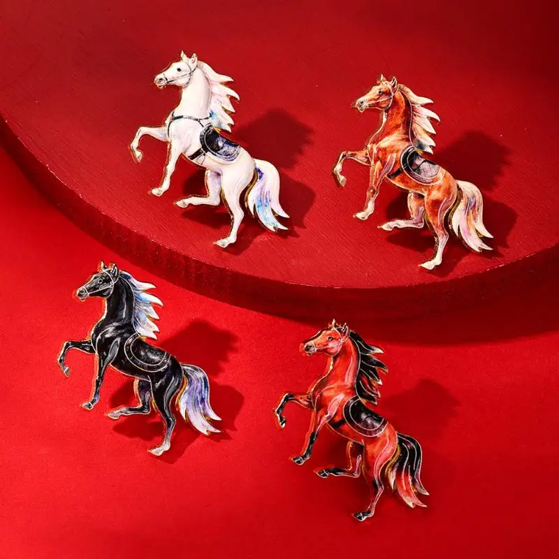 1/4Pcs Year Of The Horse Enamel Pin For Unisex Zodiac Horse Pony Brooch Clothing Backpack Accessory Metal Badge New Year Gift