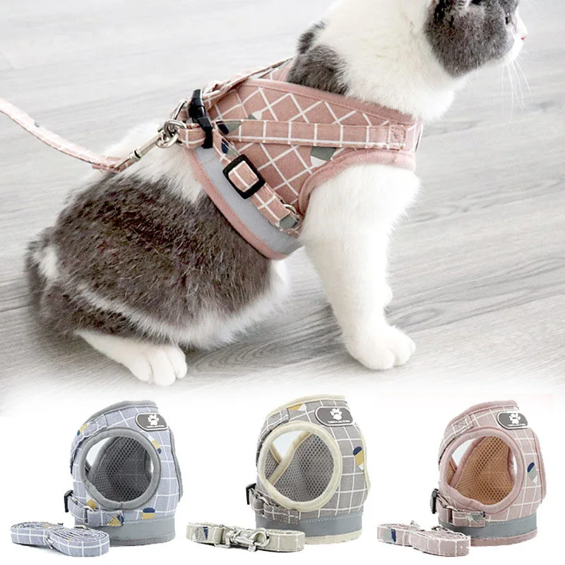 XS-XL Adjustable Pets Cats Small Dogs Strap Walk Vest Prevent Breaking Free Reflective Harness for Pet Cat Dog Walking Outdoor