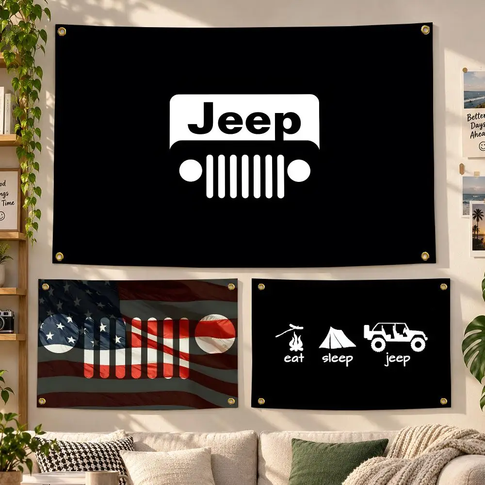 Offroad Jeep Wrangler Trail Adventure Flags Personalized Banner Flag Room Dorm Camping Picnic Garage Bar Outdoor Wall Decor