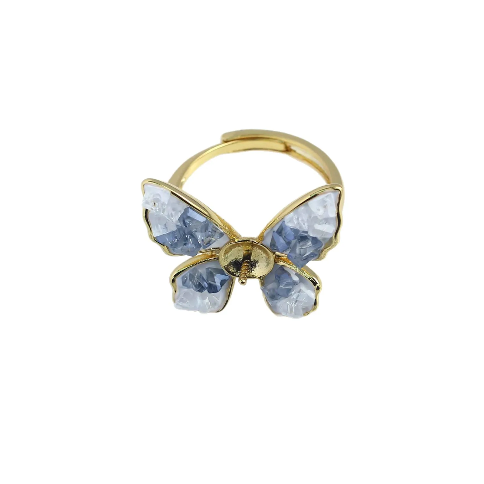 

Медное позолоченное кольцо JZ035 с регулируемым размером, в форме бабочки, с жемчугом, заготовка для самостоятельного изготовления украшений