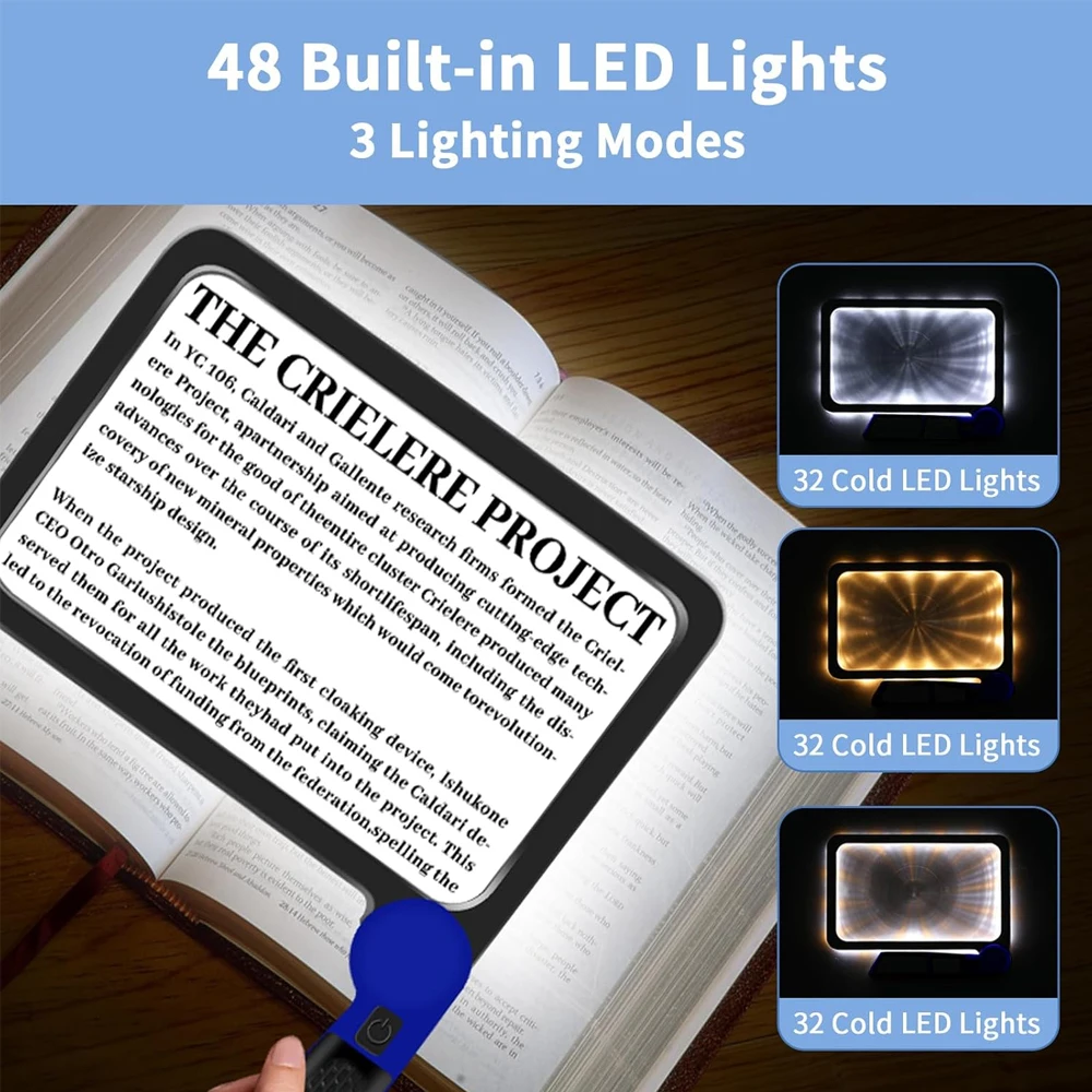 5X Magnifying Glass With Light Lightweight Full Page Magnifier For Reading Large Lighted Magnifier With 48 LED Light Anti-Glare