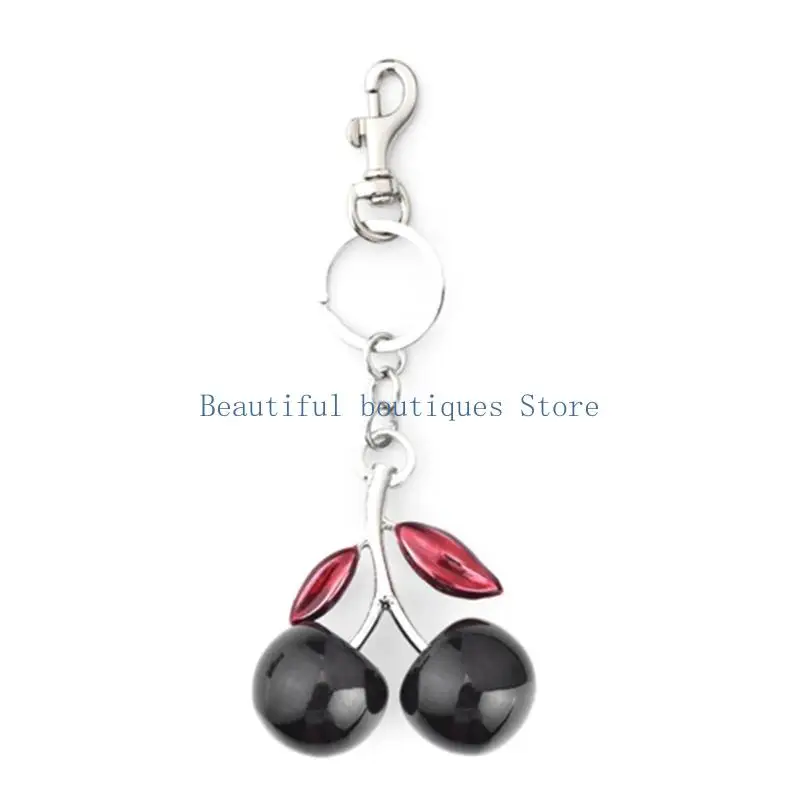 U4LF Cherry Shaped Bag Charm Keychain Fashion Alloy Fruit Pendant Keyring Easy to Carry Chain for Women and Girls