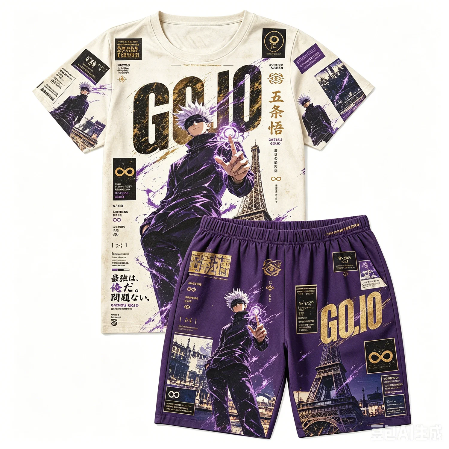 Blue Lock Shidou Ryusei Purple Lightning Soccer Print T-Shirt Shorts Set For Men Women Kids Soft Anime Summer Loungewear Pajama view 3