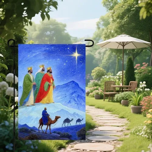 Christmas Garden Flag Nativity Three Wise Men with Star Religious, 12x18 Inch RRI