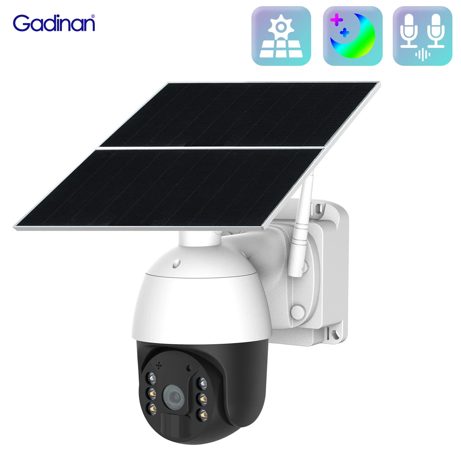 Gadinan 4G HD PTZ IP Camera 4X Digital Zoom PIR Human Detection Security Protection Camera Outdoor Two Way Audio Rechargeable Ba