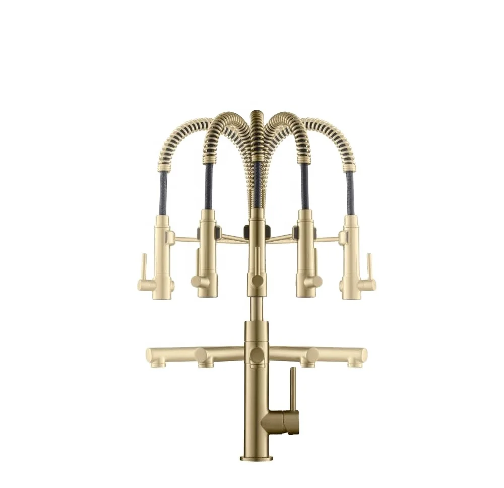 luxury design kitchen accessories brushed gold 304 stainless steel pull down mixer cold and hot kitchen sink faucet