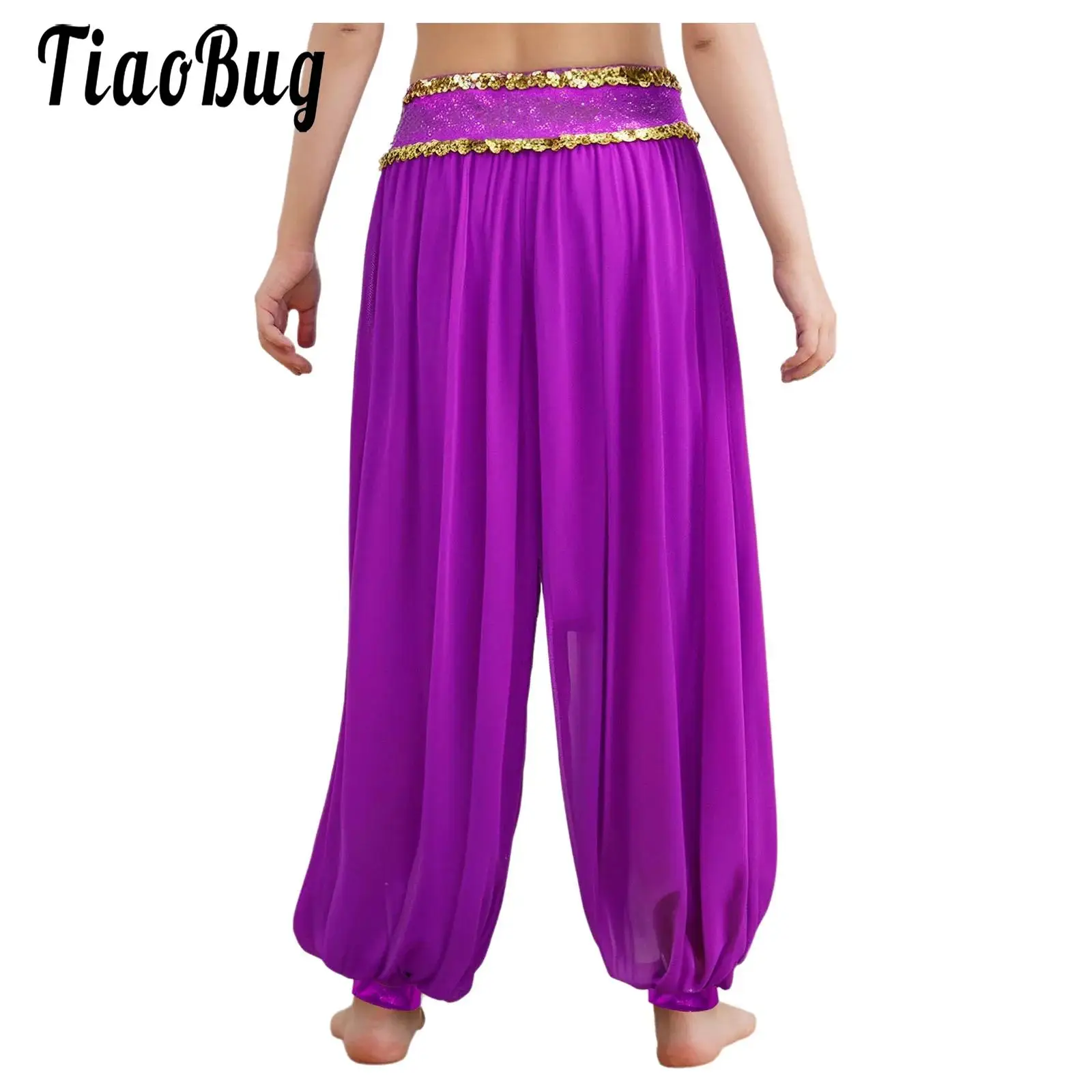 Kids Girls Dance Belly Ballroom Pants Halloween Princess Costume Sheer Mesh Bloomers Trousers Dress Up Clothes for Theme Party
